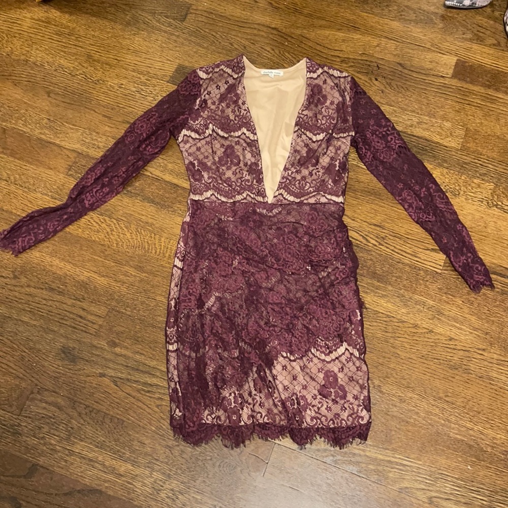 Burgundy and Tan Lace Dress